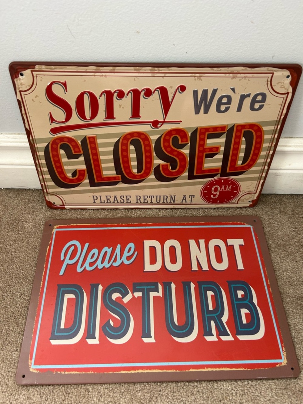 Retro Metal Sign in Red and Blue